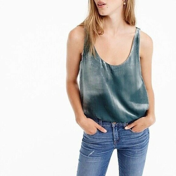 J. CREW | sz LT Women's Gentle Sea Green Blue Scoop Neck Velvet Tank Top